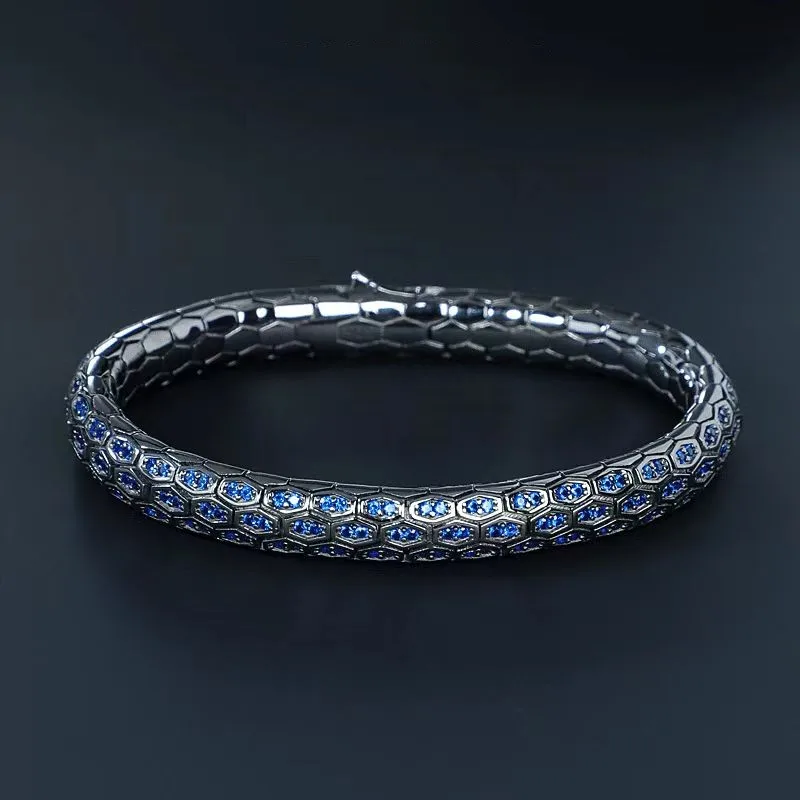 ZOCA Real Solid S925 Silver Viking Cool Black Snake Men's bracelet Rock Style Blue CZ Stones Women's Party Jewelry