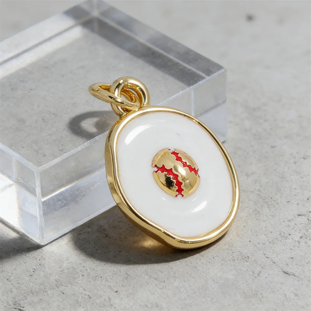 4 pçs pingentes de bronze esmalte padrão beisebol charme redondo para diy jóias esportivas estilo casual acessórios colar pulseira fazendo