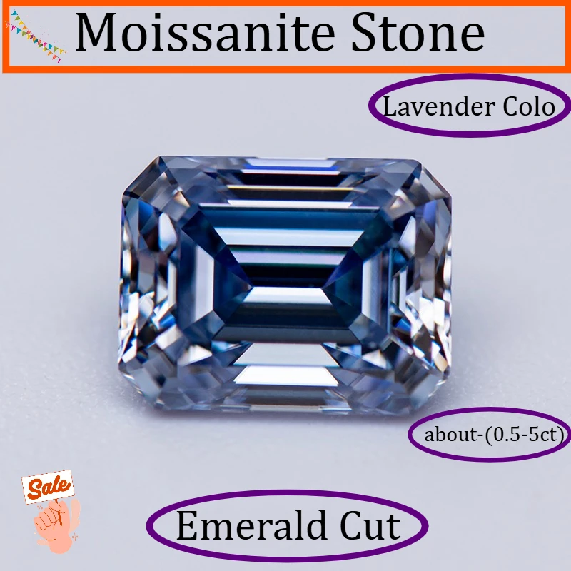 

Moissanite Stone Emerald Cut Lavender Color VVS1 with Certificate for Gemstone Charms Advanced Jewelry Making Materials