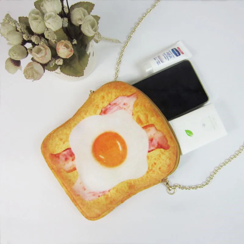 Creative Mini Women's Messenger Bag Funny Lady Shoulder Bag Japanese Korean Fashion Kids Bag Toast Egg Bread Chain Shoulder Bag