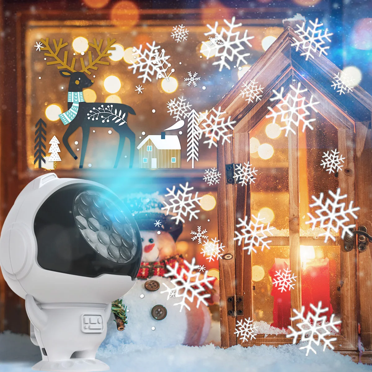 USB Snowflake Astronaut Projector Light Indoor Decor Rotat Dynamic White Snow Projection Night Lamp for Xmas New Year Party Gift