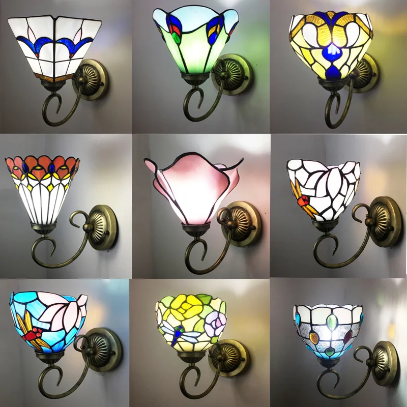 

Винтажные настенные светильники с витражными плафонами в стиле Тиффани, светодиодные настенные лампы для спальни, кабинета, коридора, гостиной, декоративное светодиодное зеркальное освещение