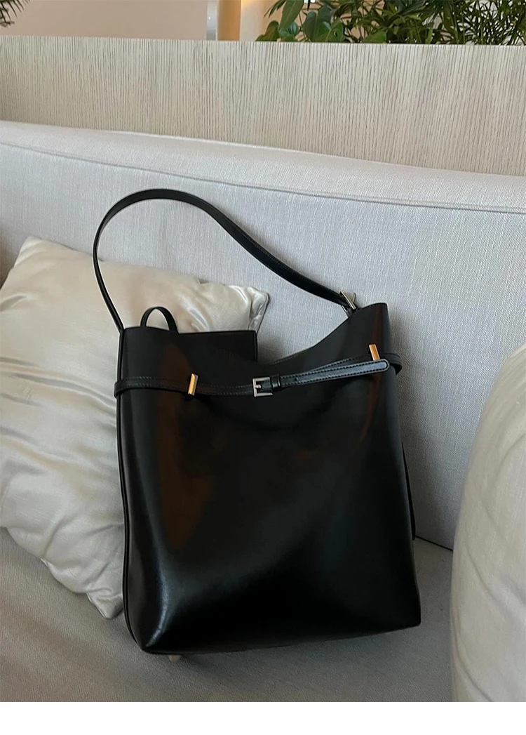 New Ladies Handbag Tote Bag Soft Simple Women Bucket Bag Fashionable Lady Shoulder Bag Luxury Thick Leather Bag 2024