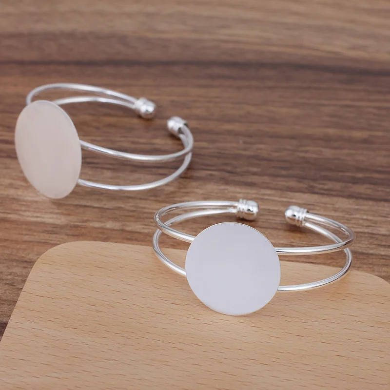 BASEHOME Bracelet Settings Cabochon Blank Base Trays Bezel for 25/30mm Cabochon Cameo DIY Bracelet Handmade