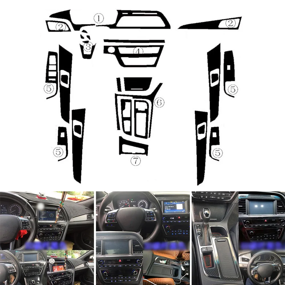 

1set Car Interior Center Console Carbon Fiber Molding Decals For Sonata 9 2015-2017 Protective Film Interior Trim