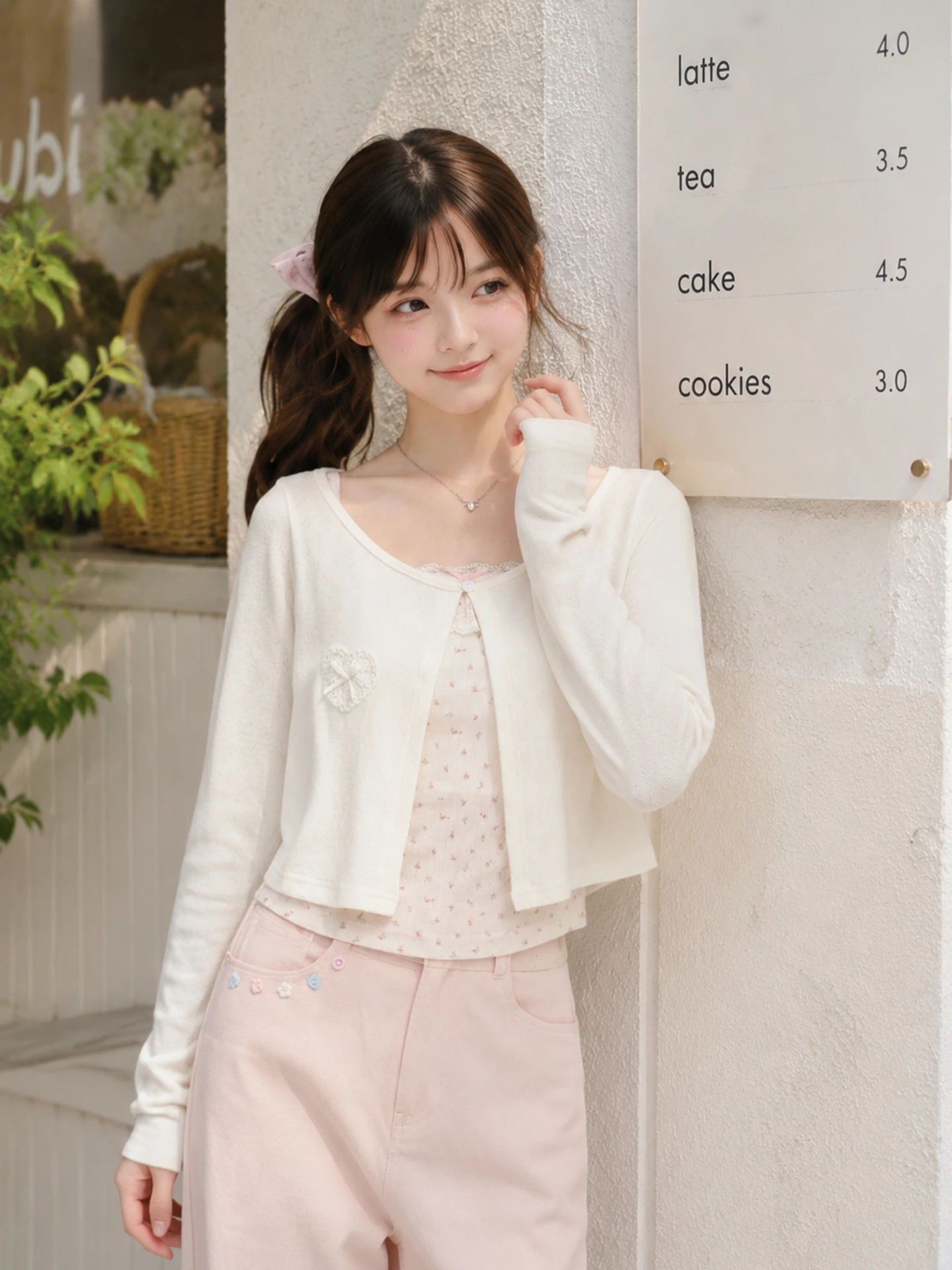 Sweet Style White Knitted Short Open Cardigan Women's Top Lightweight Summer Outerwear  Knot Decorated Polyester Fiber