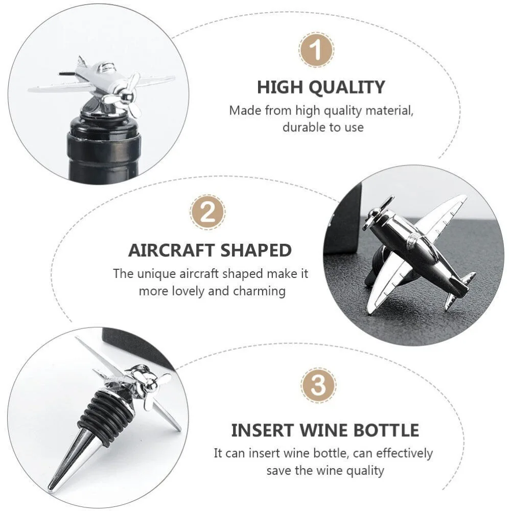 Wine Bottle Stoppers Airplane Shaped Vacumm Sealer Wine Corks Metal Beer Bottle Saver Airplane Bottle Reusable 3D Wine Corks