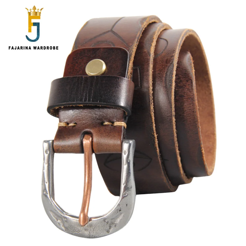 FAJARINA Top Layer Cowskin Belt Stainless Steel Buckle Male Men's Cowhide Leather Thickened Pure Belts 10 Years Use N17FJ1209