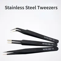 ESD12-15 Stainless Steel Tweezers Plastic Model Craft Tools Straight Elbow Round Tweezers for Model Building Tools Hobby DIY