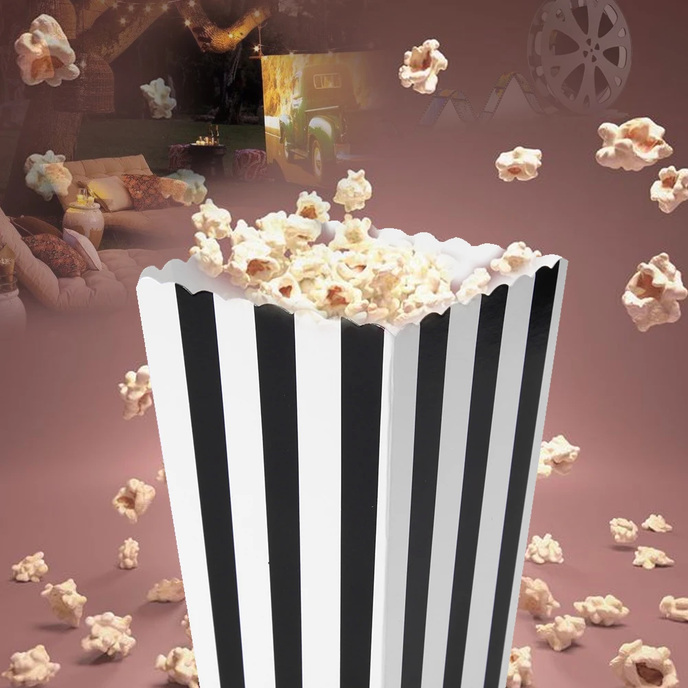 12pcs Popcorn Boxes Colorful Chevron Stripes Stiff Paper Box Pop Corn Candy Sanck Favor Bags Wedding Birthday Party Decoration