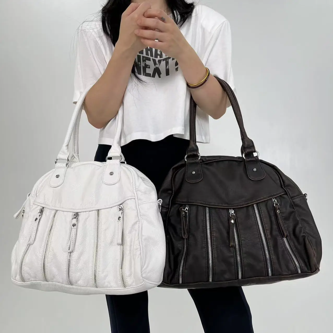 

Ladies' fashionable Y2K hot girl tote bag with multiple pockets, zippers, vintage look, and single shoulder bag