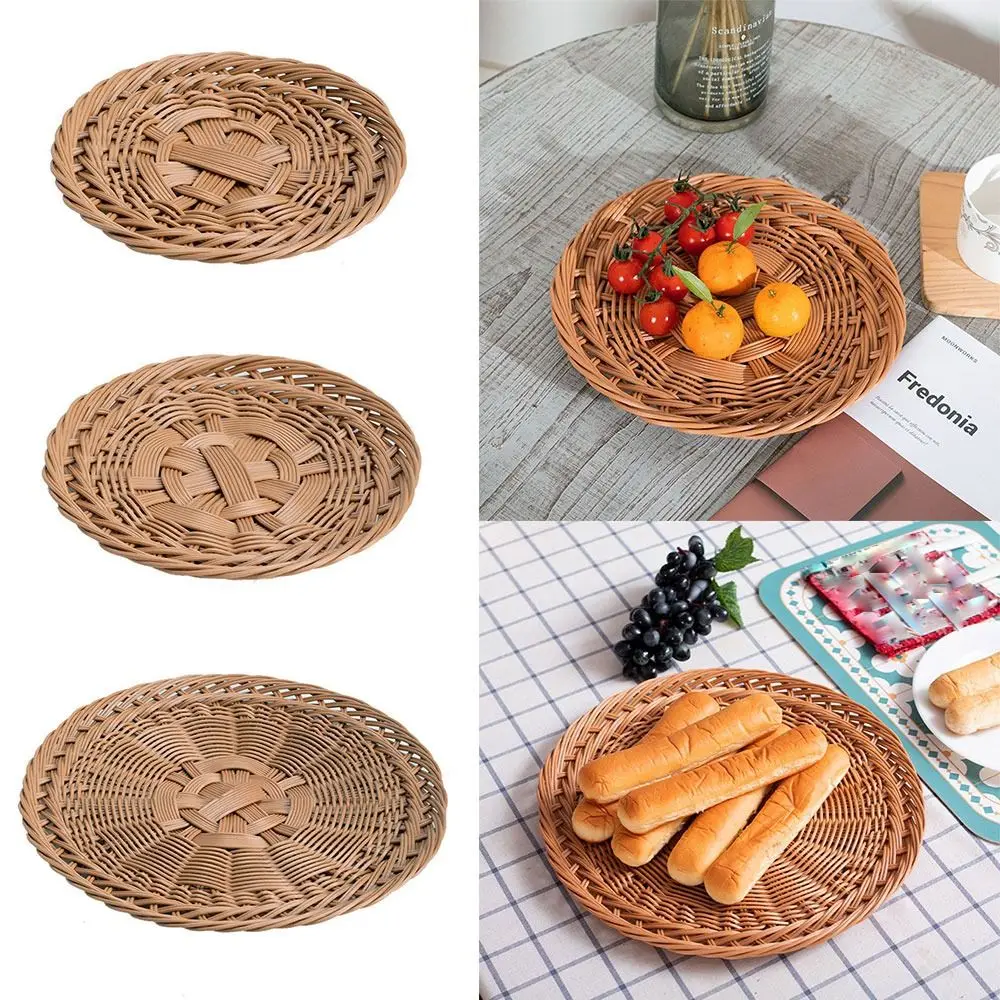 Round Storage Basket Woven Home Decoration Display Plate Tool Vegetables Candy Snacks Kitchen Organization Plate Home Shop Hotel