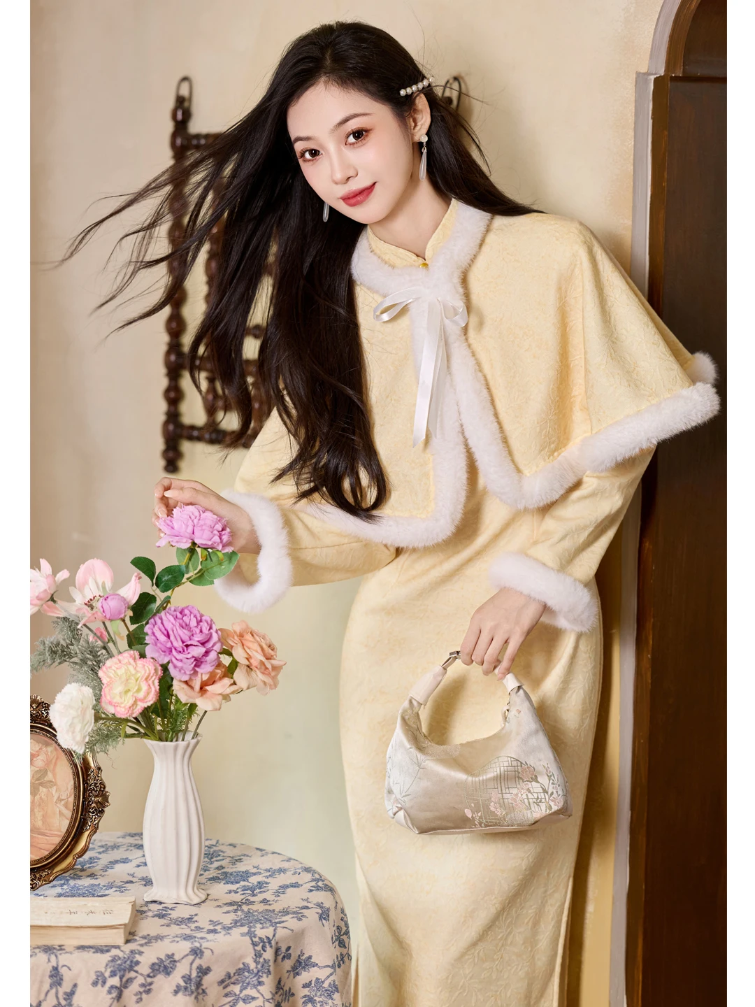 

Improved Long Sve Fce Lined Yellow Two Piece Set Coat Dr Vintage Sle Daily Wear Warmth Guaranteed