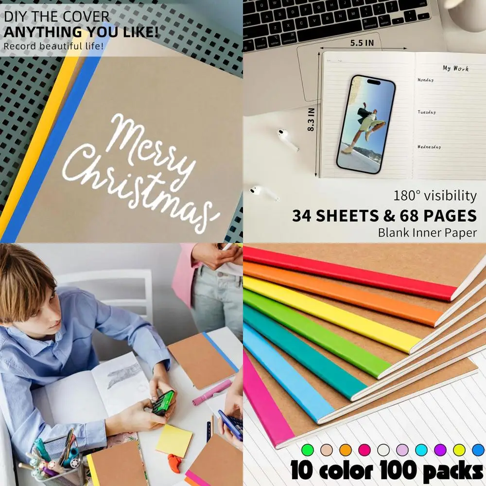 

Массовые журналы формата А5 с крафт-линейкой — 100 шт., блокноты для путешествий и предметов на 60 страниц для школы или офиса (разноцветные)