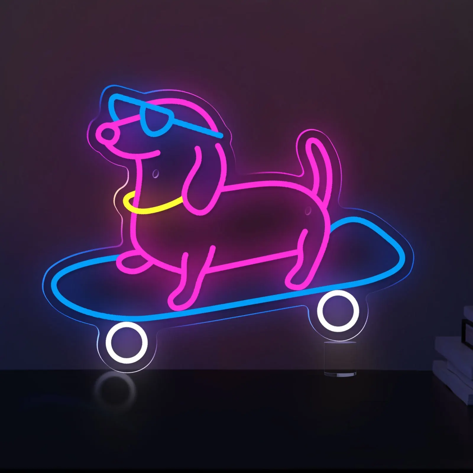 Cute Skating Dogs LED Neon Lighted Sign Acrylic Back Panel Animals Neon Sign For Home Bedroom Living Room Wall Art Decor