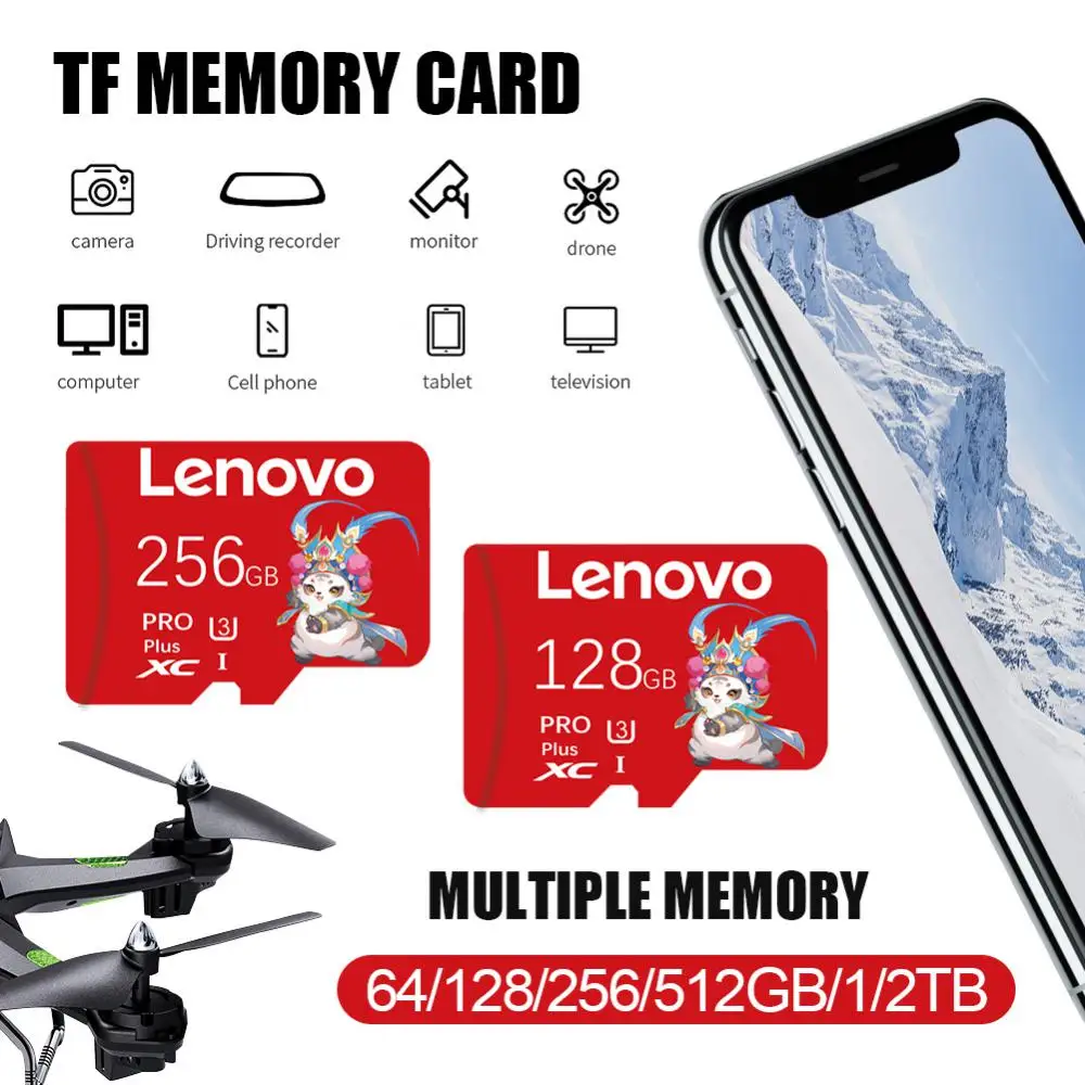 2024 Оригинальная карта памяти Lenovo 2 ТБ 1TB, карта памяти 128GB Micro Tarjeta SD 256GB 512GB Mini Memory Card Class10 для камеры/телефона