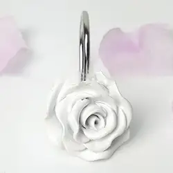 12Pcs Metal Decorative Shower Curtain Hooks Rose Flower Design Rustproof Bathroom Shower Curtain Rings Decorations