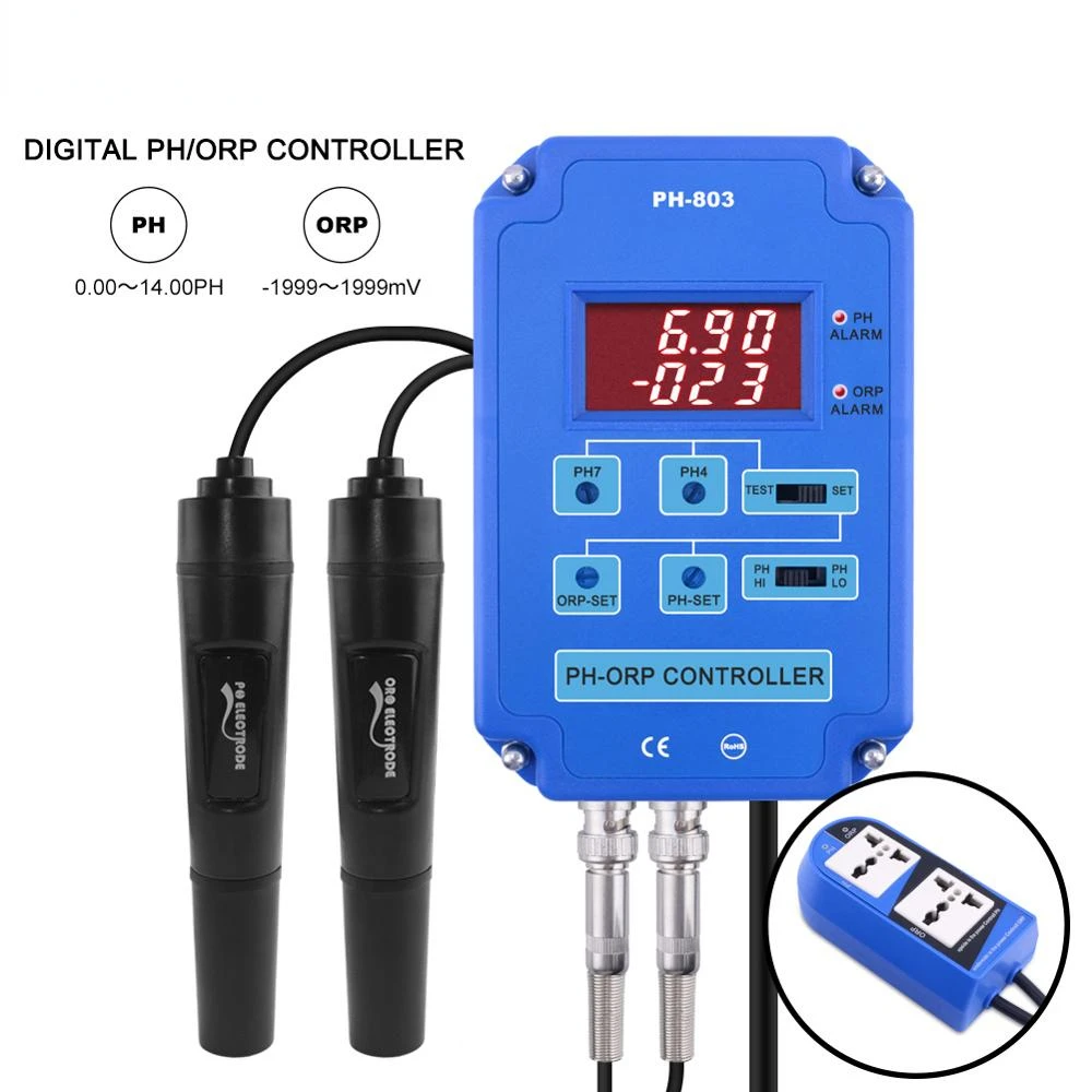 Digital 2&1 PH ORP Redox Controller Output Power Relay Monitor for Aquarium Hydroponics Plant Pool Spa BNC Replaceable probe