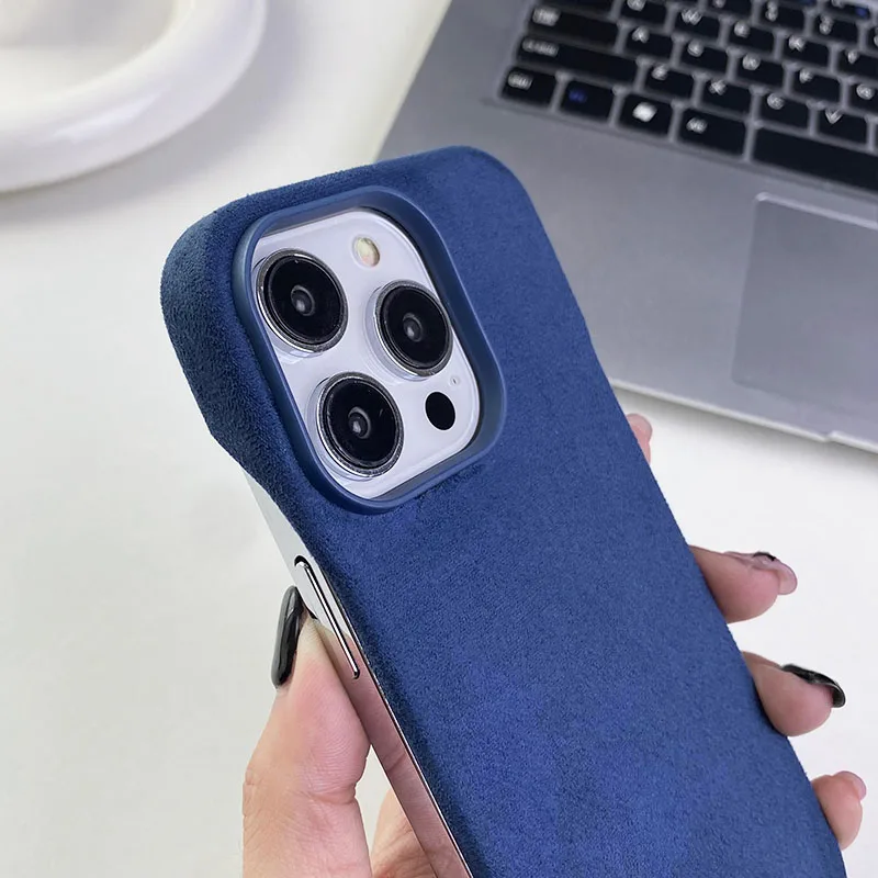 Suede Matte Leather Back Case For iPhone 15 14 13 12 Pro Max Luxury frameless Cover With Magnetic For Magsafe Wireless Charging