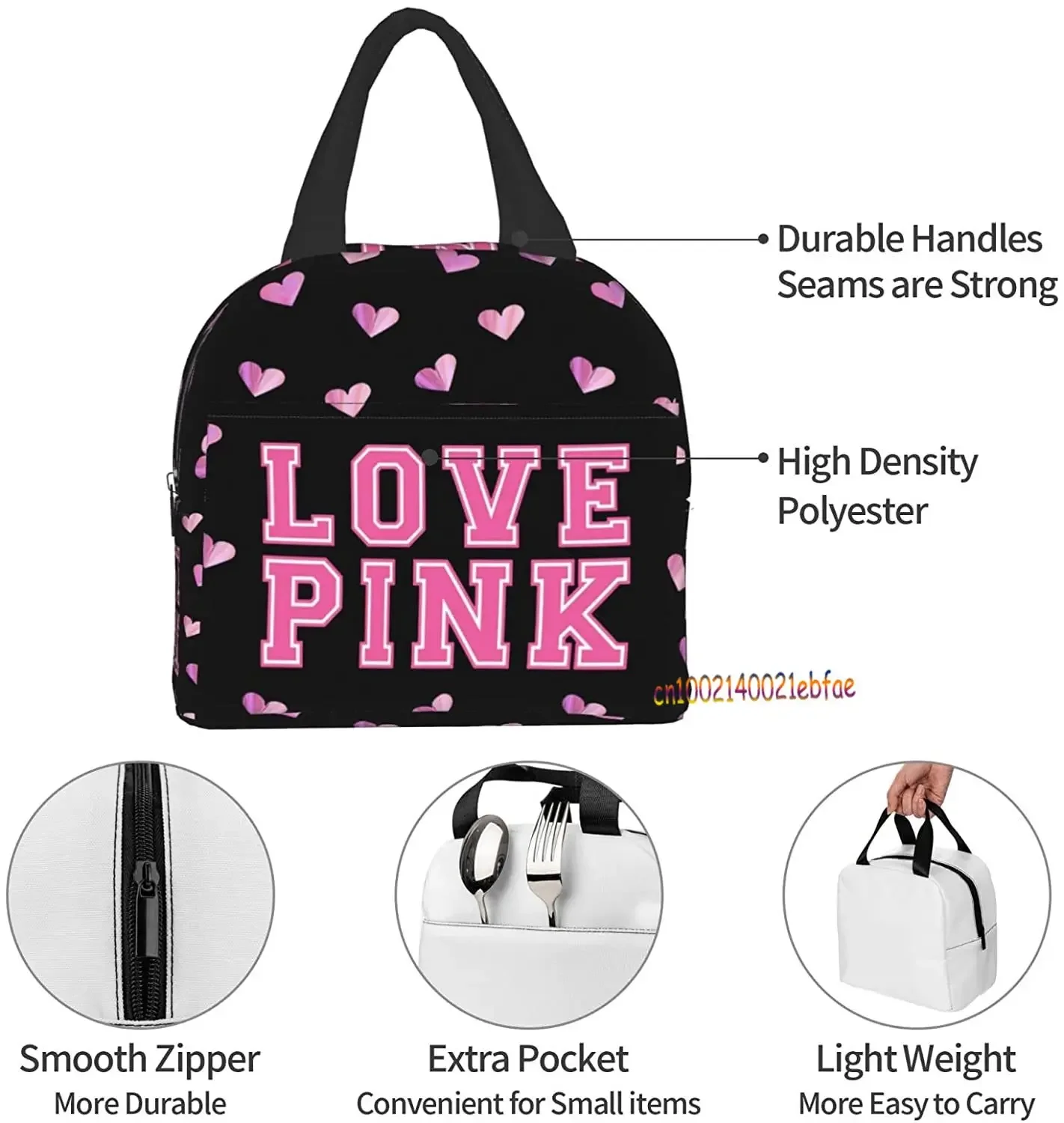 Love Pink Gradient Pink Lunch Bags for Women Portable Thermal Insulated Lunch Box Container Cooler Bag Tote Bento Pouch for Work