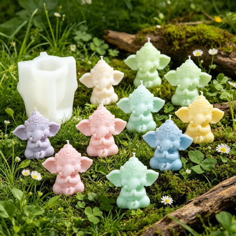 3D Meditating Ganesha Silicone Candle Mold, Zen Elephant Head God Wax Mould for DIY Resin Plaster Soap Craft