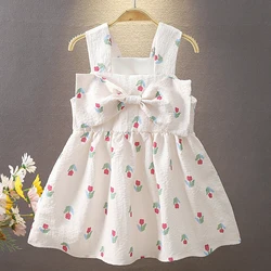 Baby Girl Dress Sleeveless Bow Strap Vest Dresses Children Clothing Birthday Princess Costume Kid Girl Overalls Outfit A1189