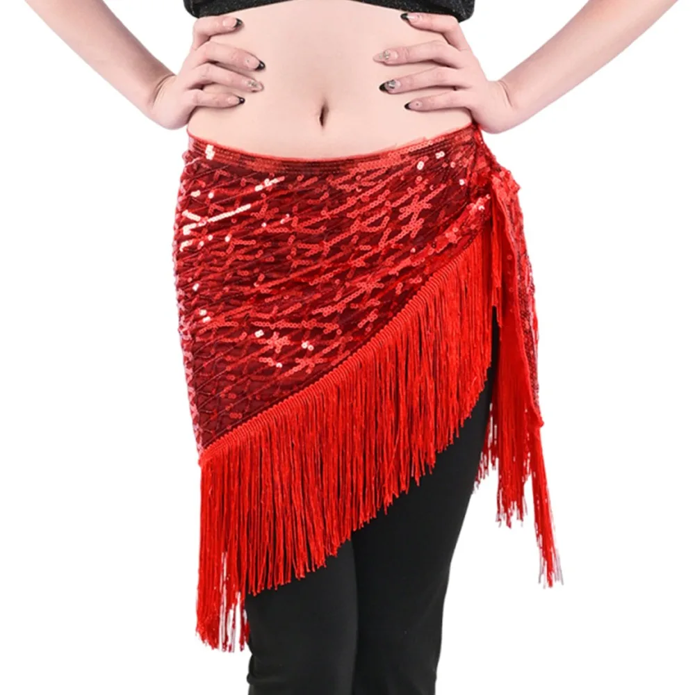 Moda borla danza del vientre pañuelo de la cadera lentejuelas bohemias mujeres cinturón falda Crochet bailarina falda espectáculo disfraces