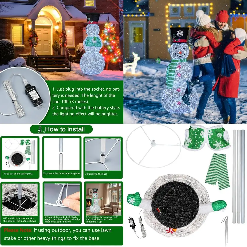 

Giant 4-Foot Illuminated Snowman - Expandable Outdoor Christmas Decor with Green Scarf & Vest for Lawn or Indoor Use
