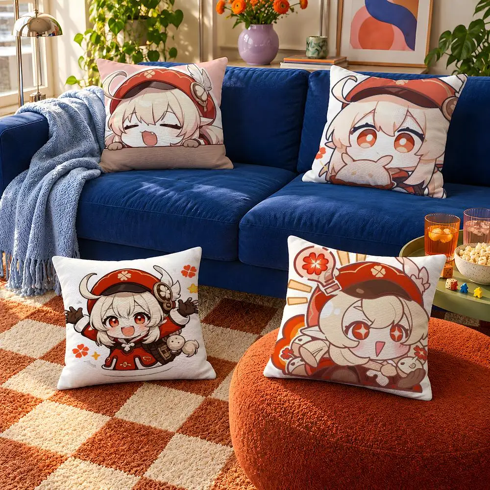 Game Genshin Impact Klee Dodoco Pyro Cushion Cover Throw Pillow Soft Short Plush Cozy Durable For Sofa Bedroom Home Decor Gift