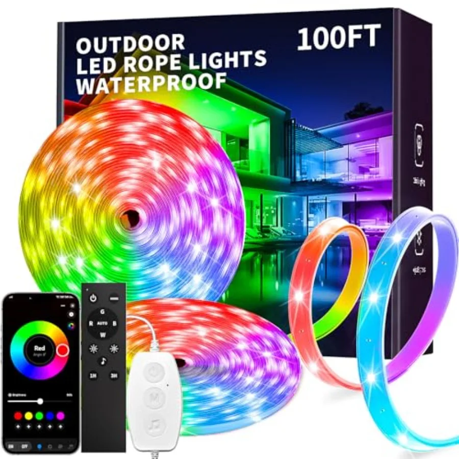2x Outdoor led Strip Lights Waterproof IP68, RGB Outdoor led Lights with Button and Bluetooth App Control, Music Sync, Timer, E