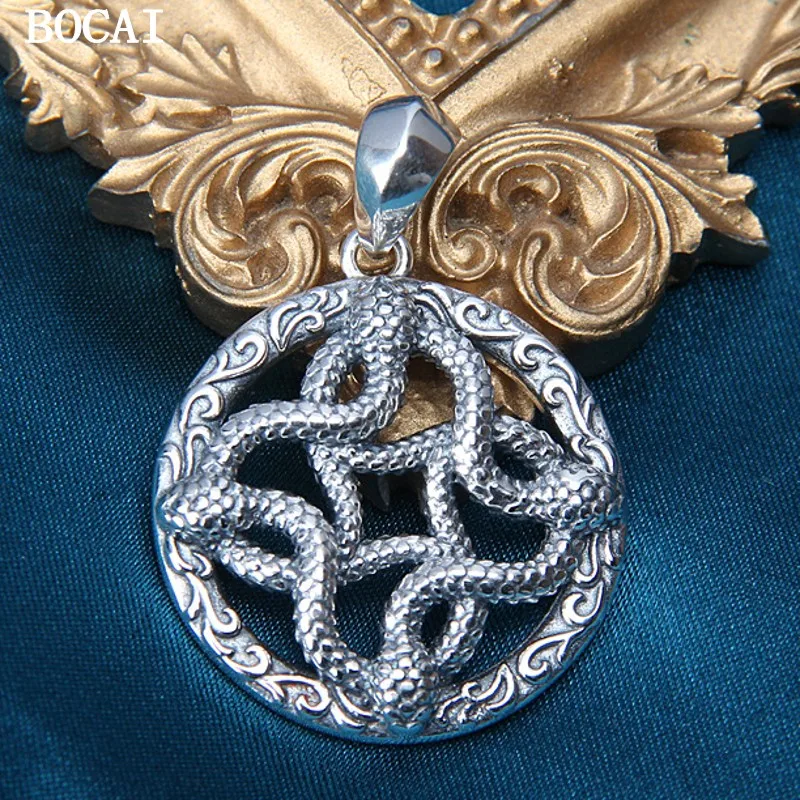 

BOCAI S925 Стерлингового Серебра Хип-Хоп Универсальная Пластина Змея Тан Трава Узор Подвеска