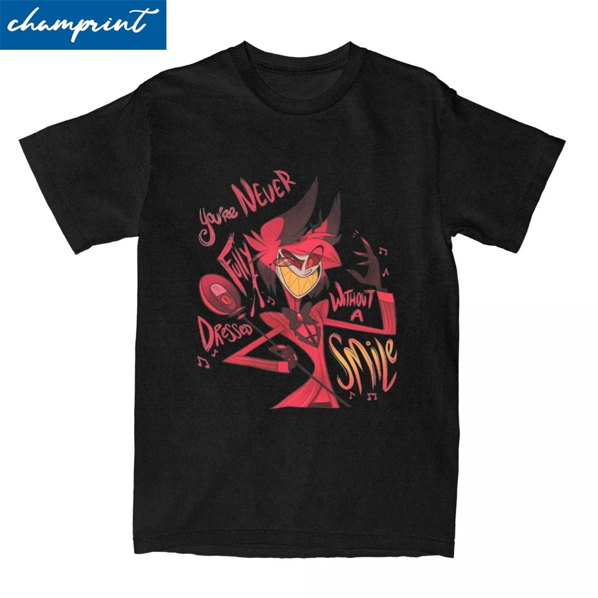 

Hazbined-Hotels T Shirts Men Women 100% Cotton Crazy T-Shirt Round Neck Anime Alastor T Shirt Short Sleeve Clothing New Arrival