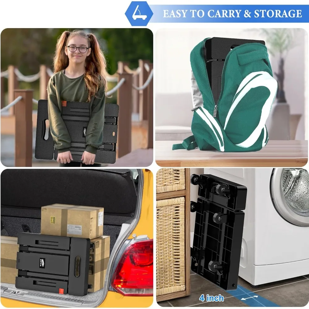 Wózek ręczny składany o dużej wytrzymałości, udźwig 227 kg, wózek transportowy z 6 kołami i elastycznymi linkami do przeprowadzki, podróży i zakupów.