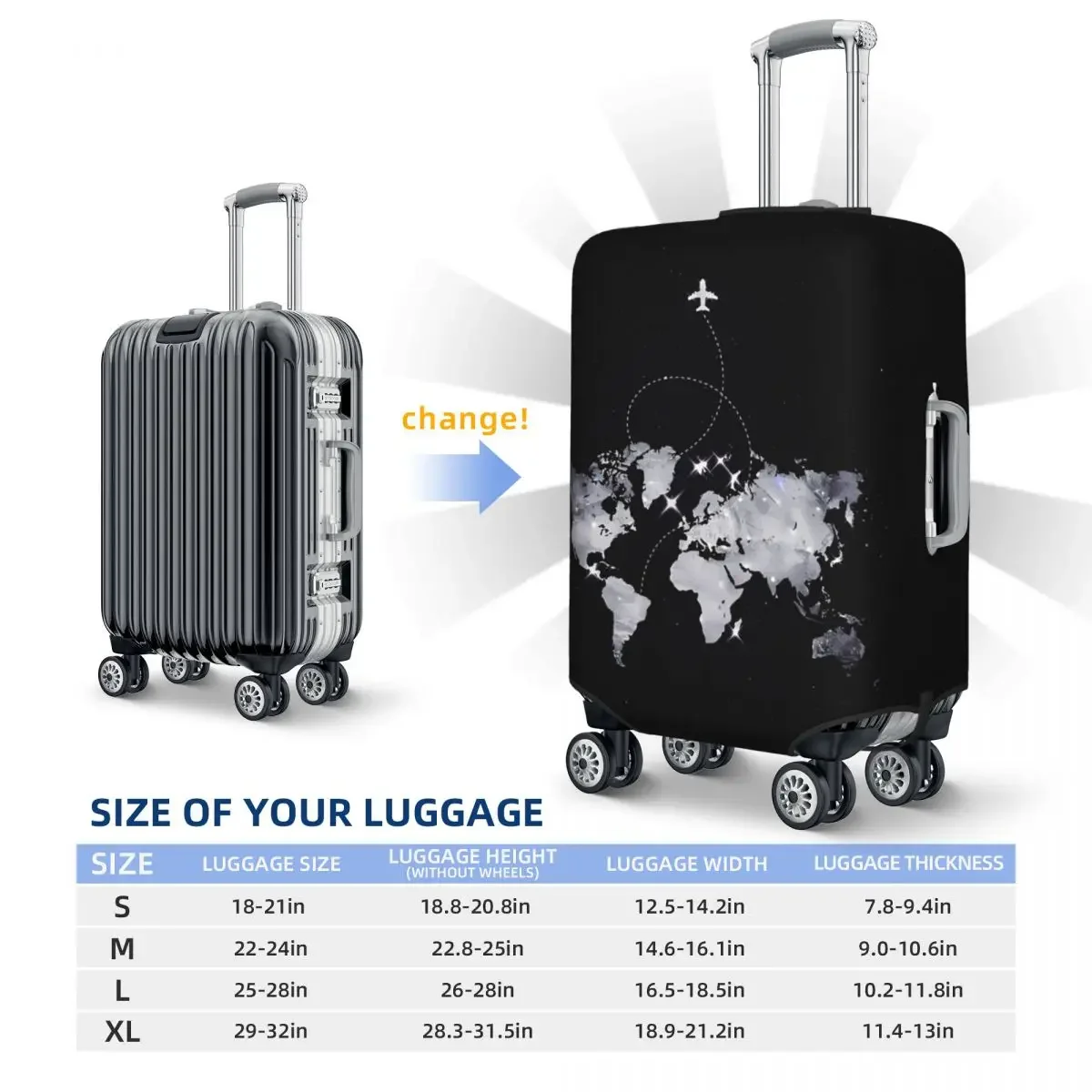 Flight Suitcase Cover Travel Map Cartoon Business Protection Holiday Elastic Luggage Supplies