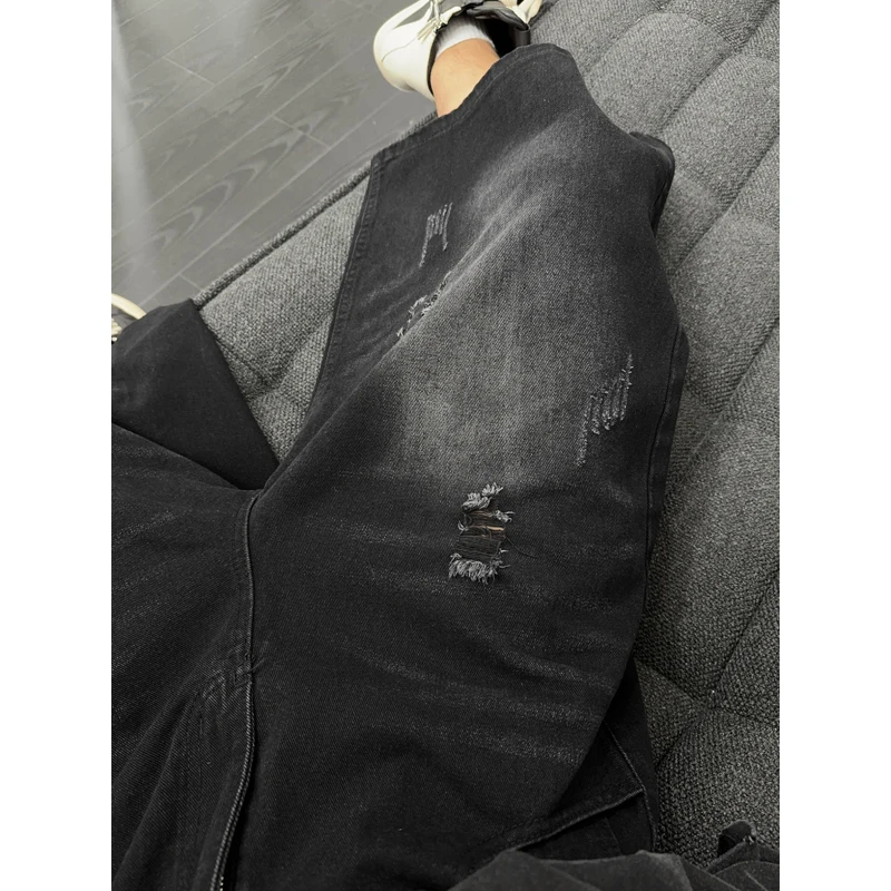 Unisex American Ins High Street Loose Straight Seven-Point Jeans Ripped Distressed Denim Shorts Summer Casual Streetwear view 3