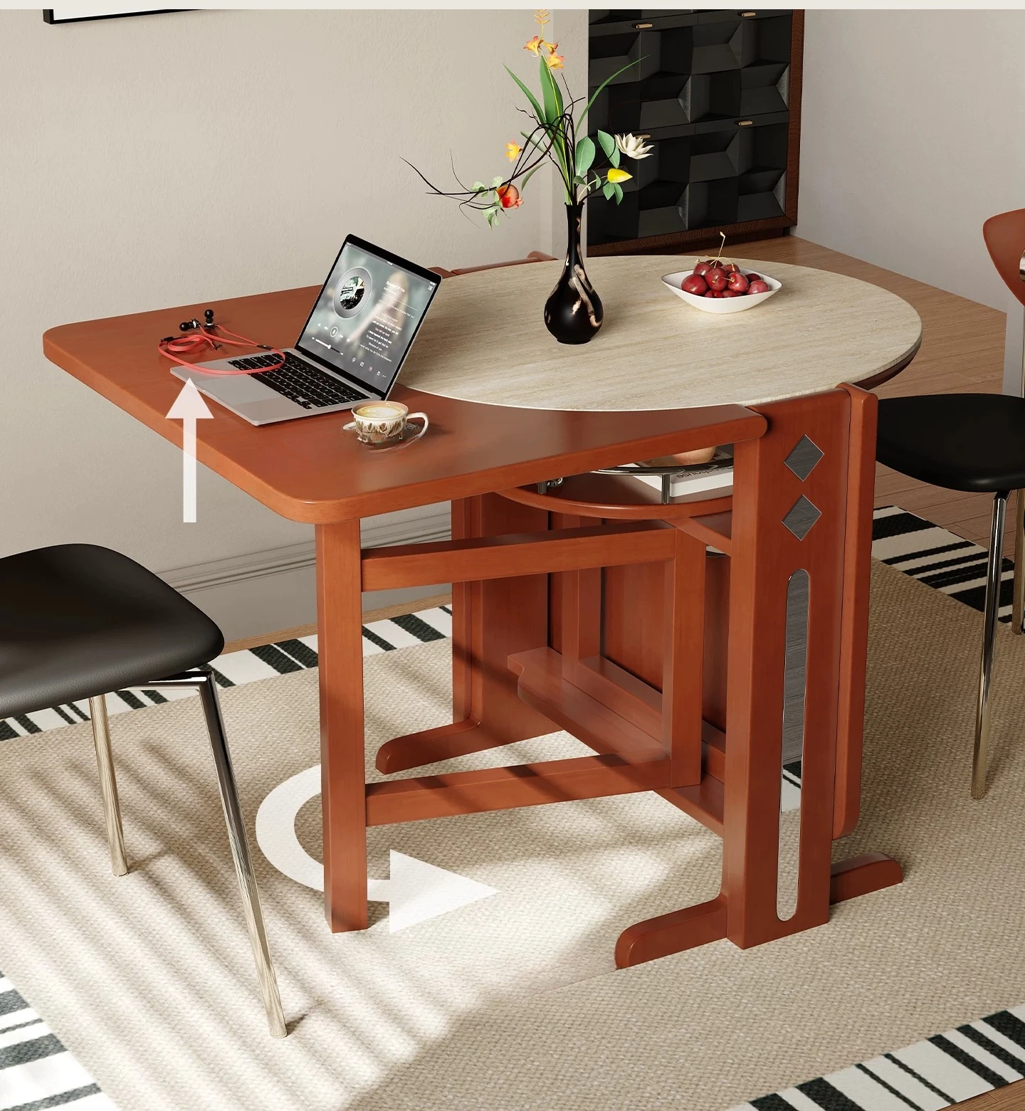 

DSA household folding leaf dining table square and round dual-purpose solid wood rock slab small apartment multi-functional