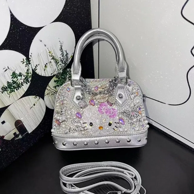 

Kawaii Hello Kitty Diamond Bag Anime Cute Girl Advanced Handmade KT Full Diamond Handmade Bag Fashion Versatile Festival Gift