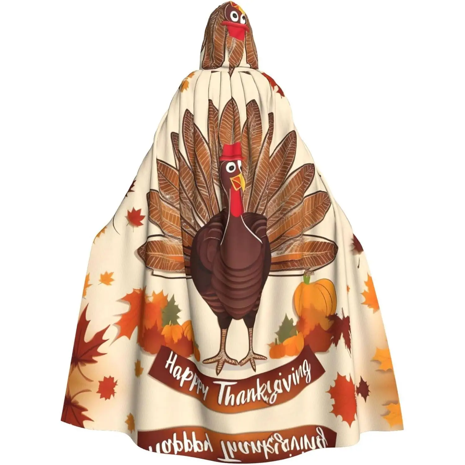

Накидка с капюшоном для взрослых на Хэллоуин, декор с Днем Благодарения, Турция с рисунком кленовых листьев, плащ с капюшоном и галстуком-бабочкой