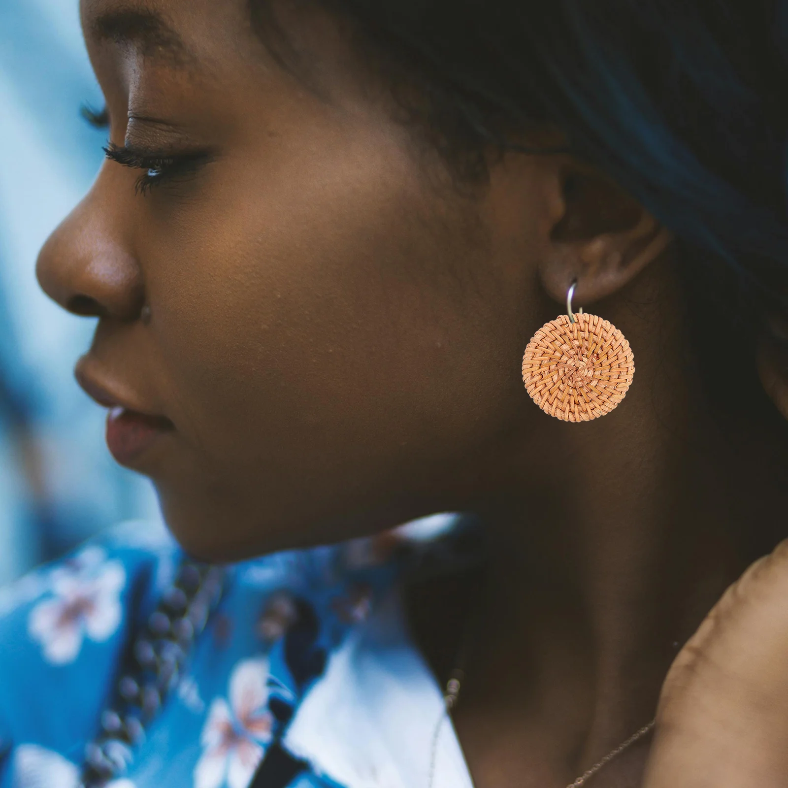 

5pcs Rattan Woven Earring Charms Handcrafted Bohemian Circle Connector Pendant Natural Wood Jewelry Making Accessories For Diy