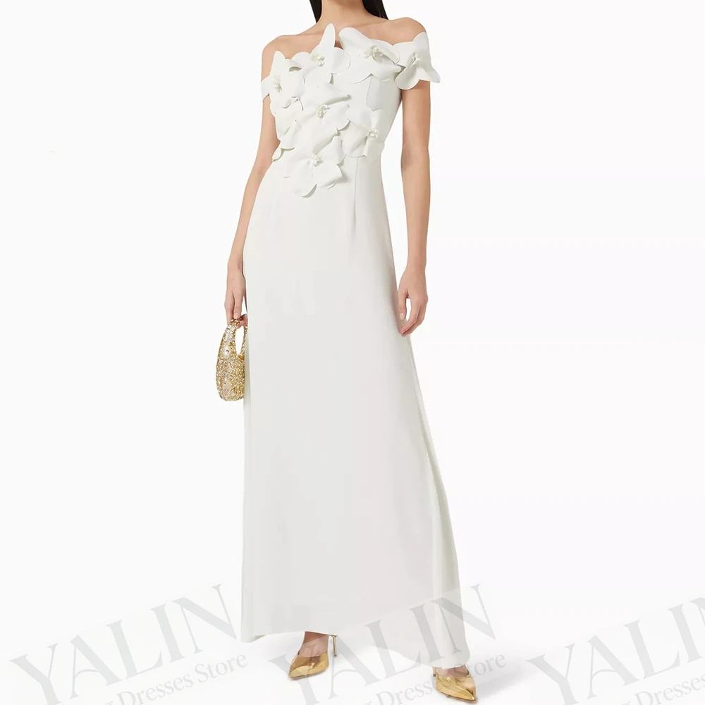 

Women's A-line Evening Dresses Ankle-length Off The Shoulder Sleeveless Prom Gown Fashion Flowers Simple Draped Customized Gowns