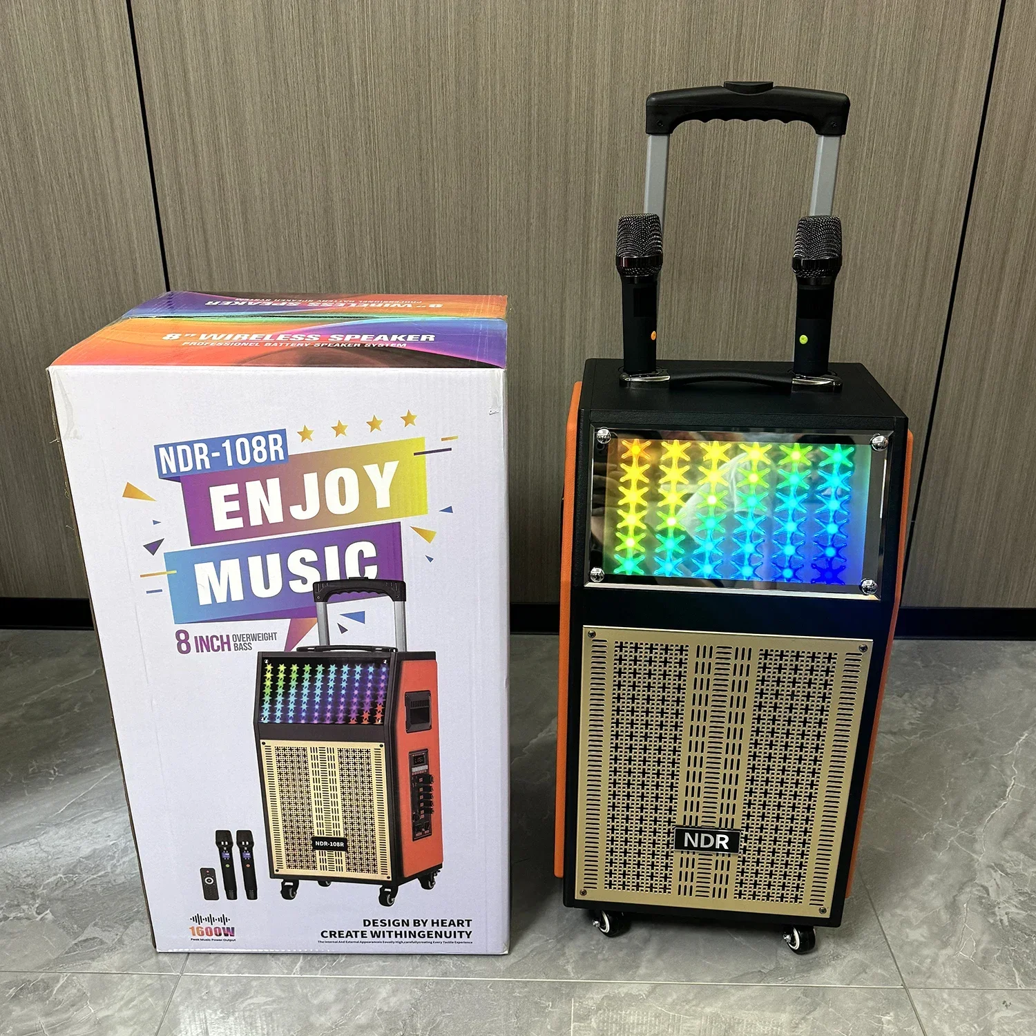

Professinal 8 Inch Super Bass Woofer Wooden Karaoke Speaker With Wireless MIC Audio Sound System HIFI Trolley DJ Party Speaker