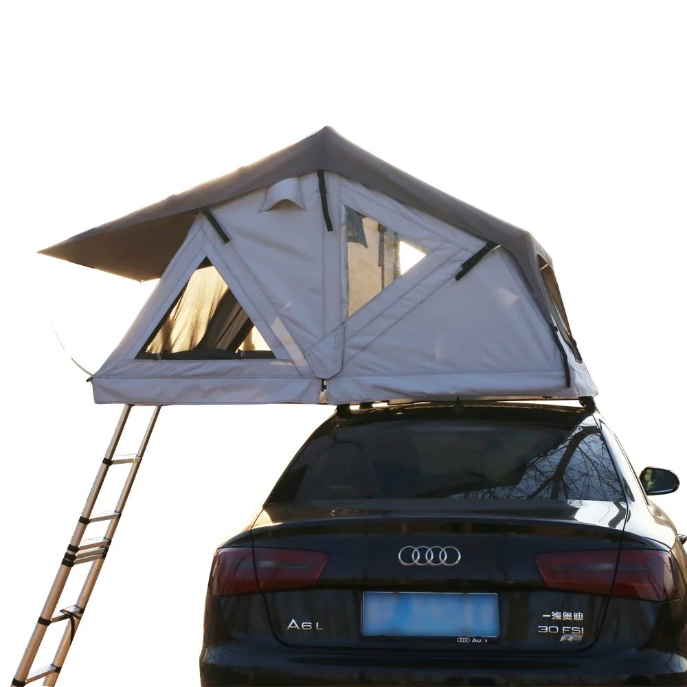 Custom Logo Pvc Cover Camping Roof Car Tent 1-2 Person Aluminium Ladder Roof Top Tent