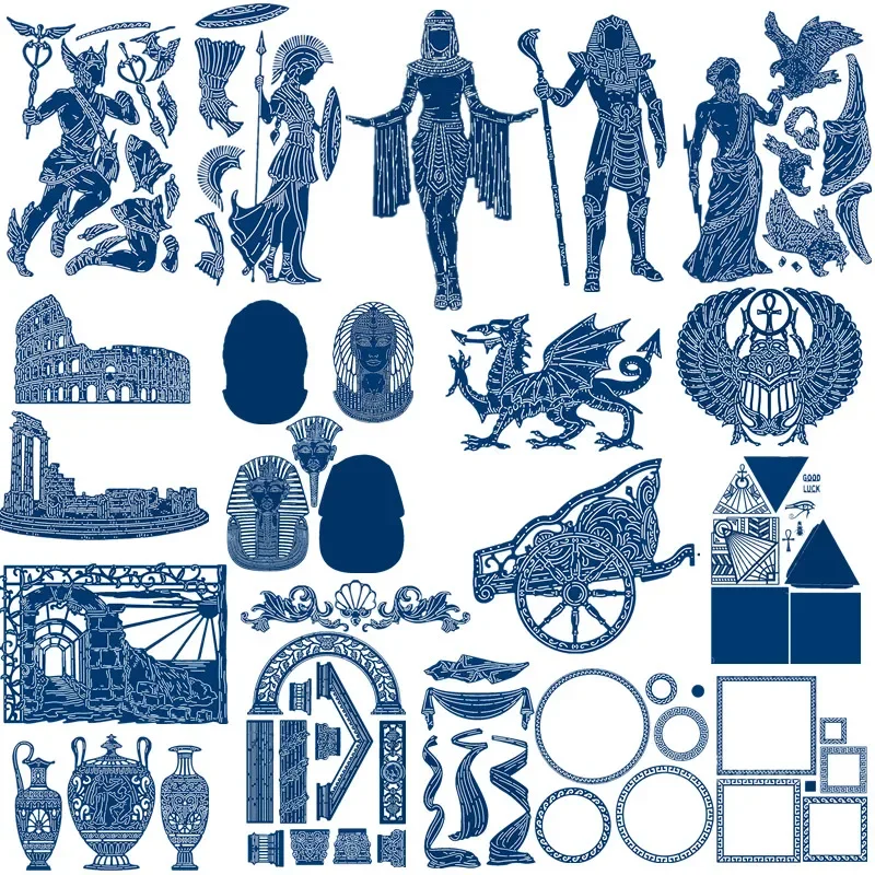 

Egypt Pyramid Pharaoh Greece Gods Metal Cutting Dies for Scrapbooking DIY Album Embossing Card Making Decor Crafts New 2019