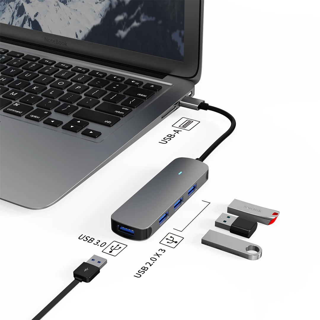 Hub USB C adattatore multiporta 5 in 1 porte USB 3.0/2.0, porta di ricarica per alimentazione di tipo C 100W, compatibile con tutti i dispositivi