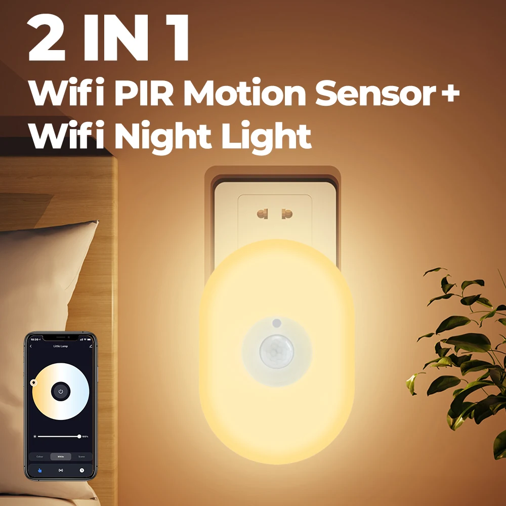 

WiFi Smart LED Night Light PIR Motion Sensor Wall Lamp Warm/White Light RGB Room APP Voice for Alexa Google Home