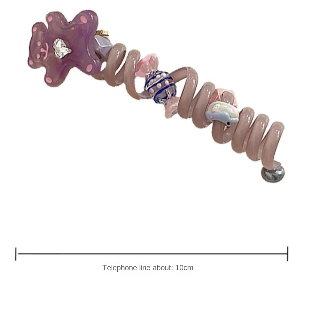 かわいい小さなベアベア電話電話ヘアループ、スパイラルコイルゴム、電話回線ヘアループ、弾性バンド、ヘアアクセサリー、女の子のヘアバンド