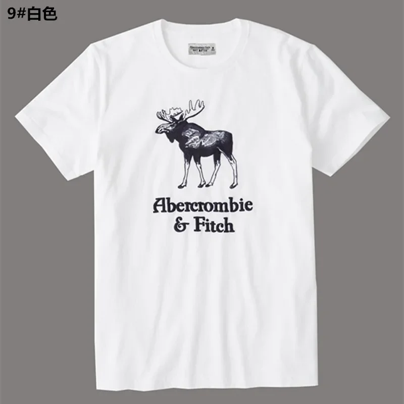 Abercrombie Fitch Summer Af Short-sleeved T-shirt Men\'s and Women\'s Deer Crew Neck Cotton Slim-fit Bottoming Shirt Tide