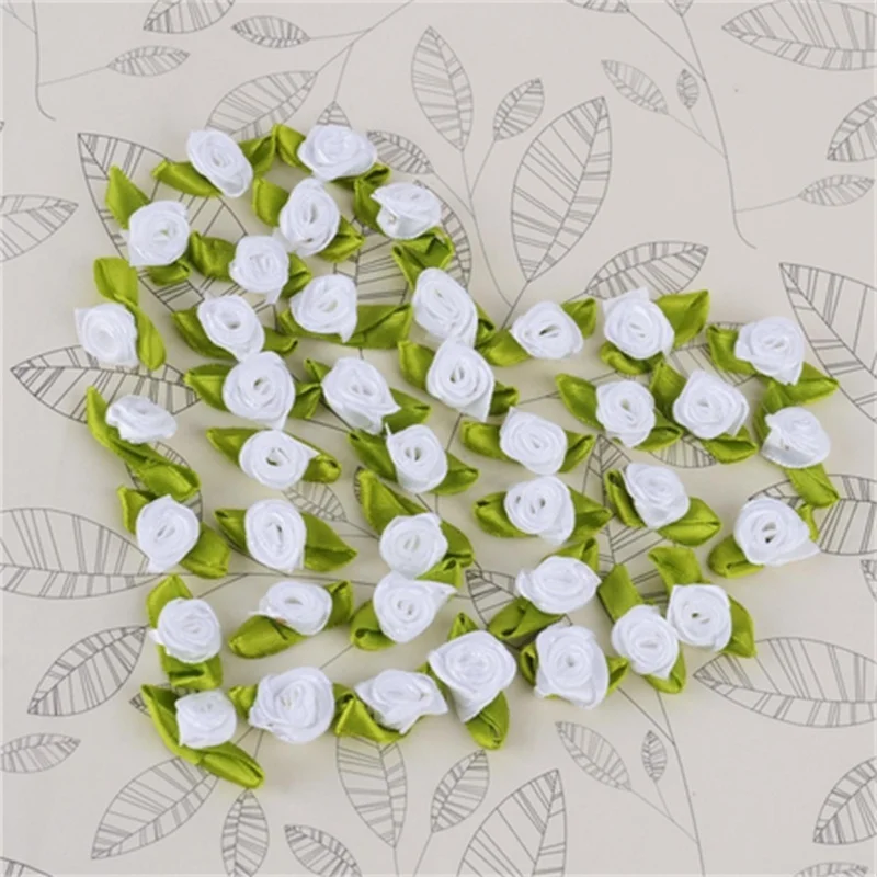 12mm DIY 100pcs Satin Ribbon Rose Flower DIY Craft Wedding Appliques