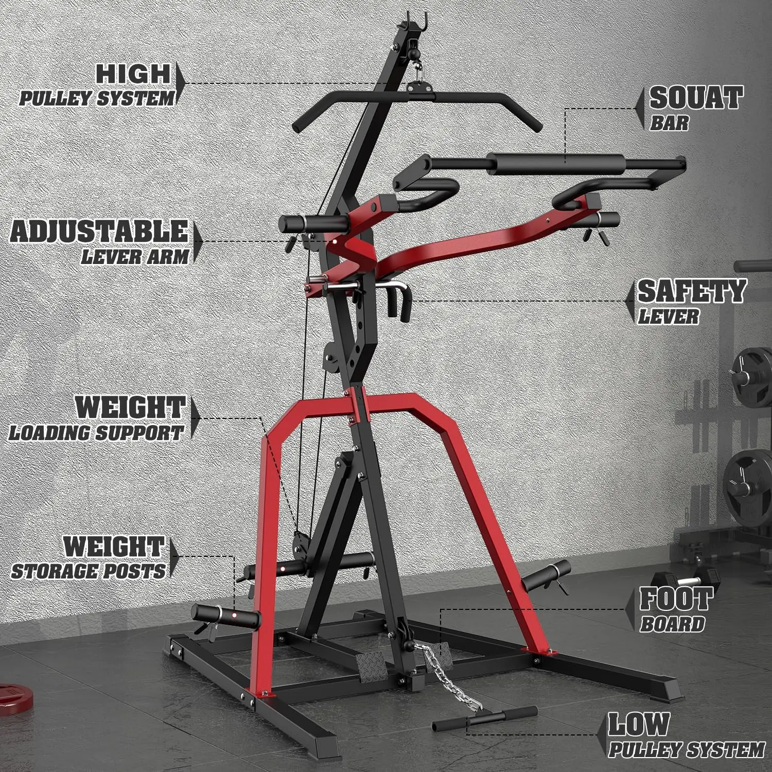 Leverage Gym Power Rack Squat Rack Hendel Gym met LAT Lage Rij Systeem Home Gym Systeem Workout Station 2:1 Verhouding