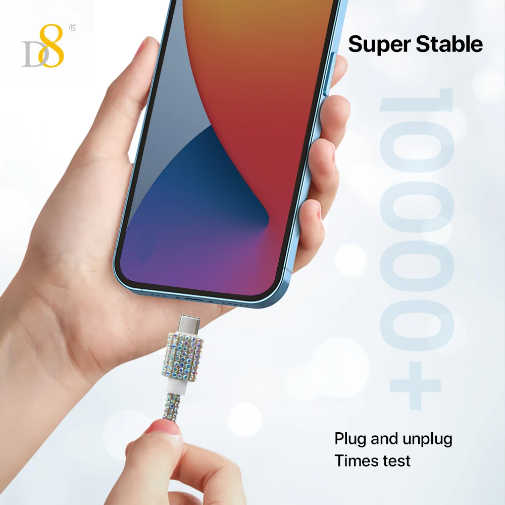 D8 60W USB C to USB C Cable Fast Charging,  Crystal Decoration,Diamond Shine, Compatible with iPhone 15/Pro/Plus/Pro Max, MacBoo